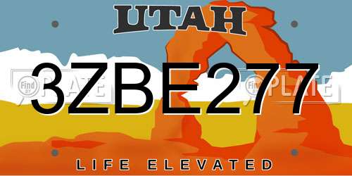 3ZBE277 Utah License Plate