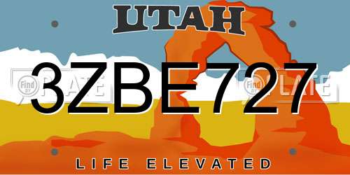 3ZBE727 Utah License Plate