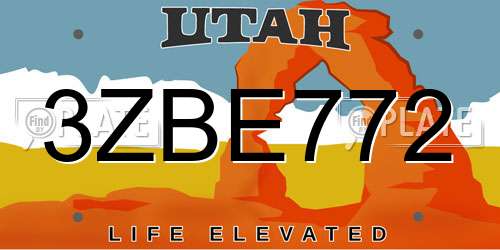 3ZBE772 Utah License Plate