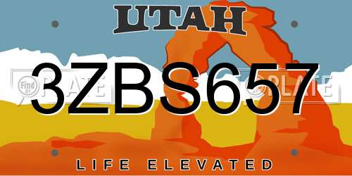3ZBS657 Utah License Plate