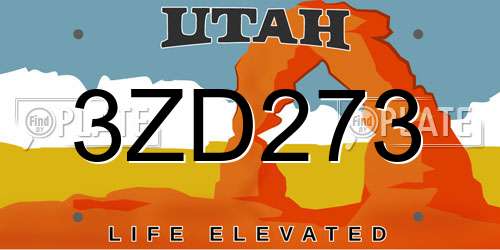3ZD273 Utah License Plate