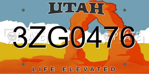 3ZG0476 Utah License Plate