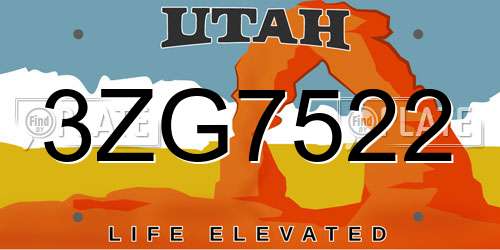 3ZG7522 Utah License Plate