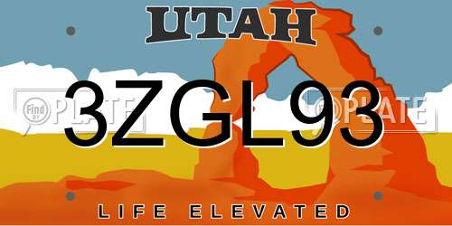3ZGL93 Utah License Plate