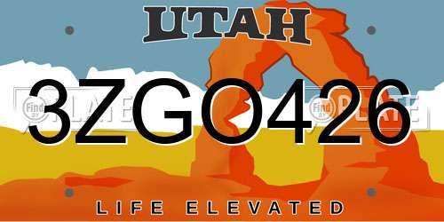 3ZGO426 Utah License Plate