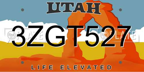 3ZGT527 Utah License Plate