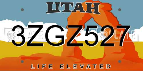 3ZGZ527 Utah License Plate