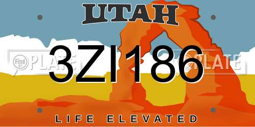 3ZI186 Utah License Plate