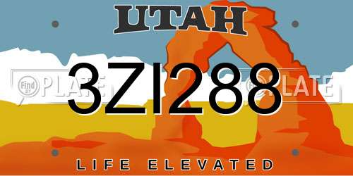 3ZI288 Utah License Plate