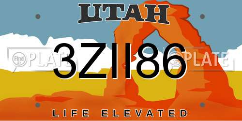 3ZII86 Utah License Plate