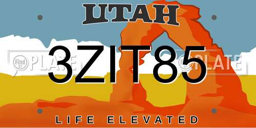 3ZIT85 Utah License Plate