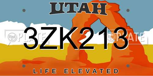 3ZK213 Utah License Plate