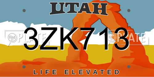 3ZK713 Utah License Plate