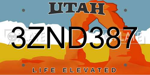 3ZND387 Utah License Plate