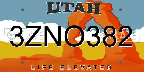 3ZNO382 Utah License Plate