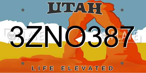 3ZNO387 Utah License Plate