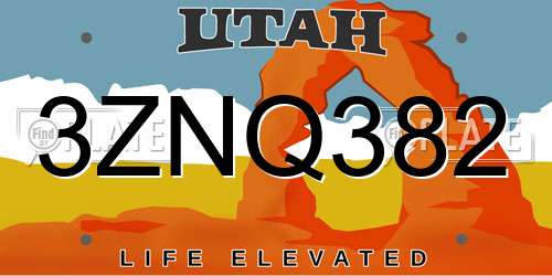 3ZNQ382 Utah License Plate