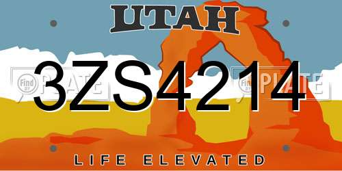 3ZS4214 Utah License Plate