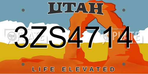 3ZS4714 Utah License Plate