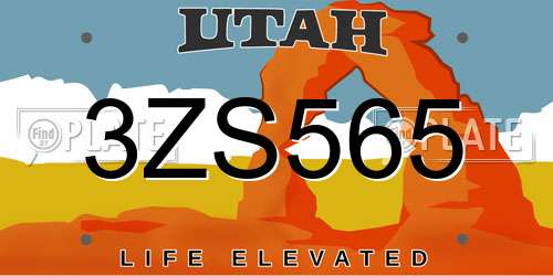 3ZS565 Utah License Plate