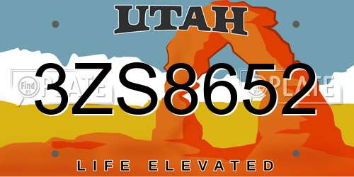 3ZS8652 Utah License Plate