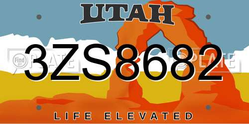 3ZS8682 Utah License Plate