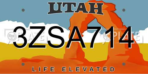 3ZSA714 Utah License Plate