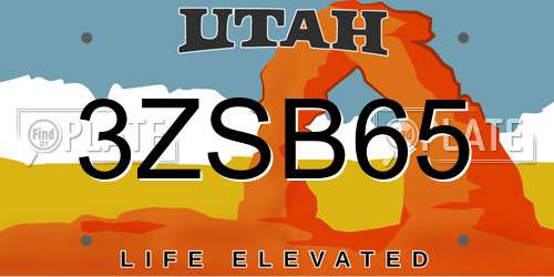 3ZSB65 Utah License Plate