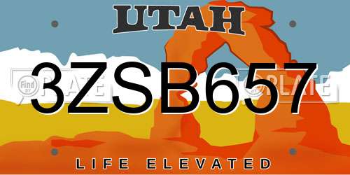 3ZSB657 Utah License Plate
