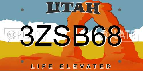 3ZSB68 Utah License Plate
