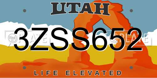 3ZSS652 Utah License Plate
