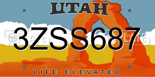 3ZSS687 Utah License Plate