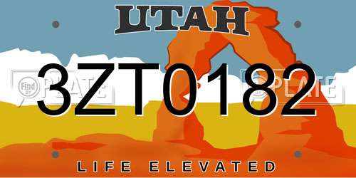 3ZT0182 Utah License Plate