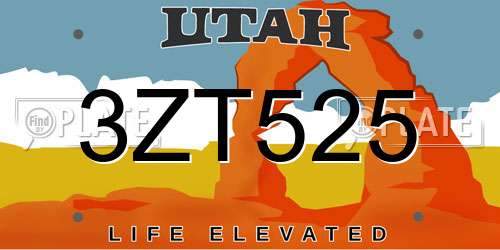 3ZT525 Utah License Plate