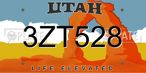 3ZT528 Utah License Plate