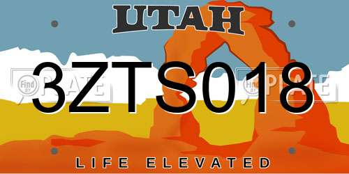 3ZTS018 Utah License Plate