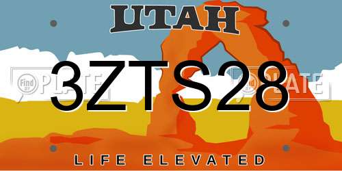 3ZTS28 Utah License Plate