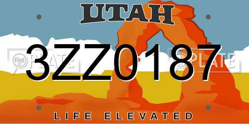 3ZZ0187 Utah License Plate