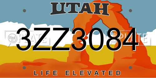 3ZZ3084 Utah License Plate