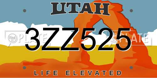 3ZZ525 Utah License Plate