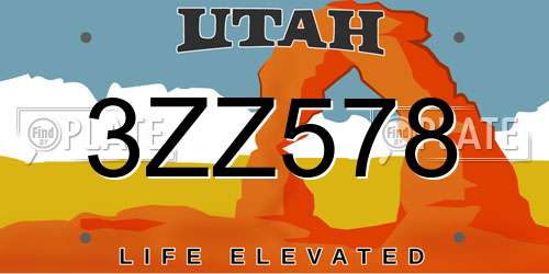 3ZZ578 Utah License Plate