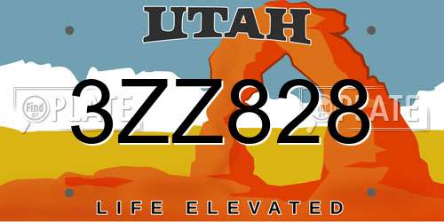 3ZZ828 Utah License Plate