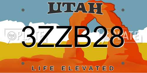 3ZZB28 Utah License Plate