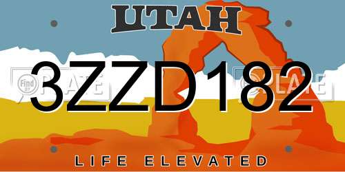 3ZZD182 Utah License Plate