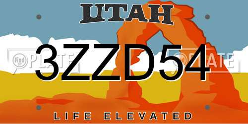 3ZZD54 Utah License Plate