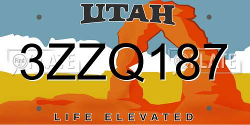 3ZZQ187 Utah License Plate