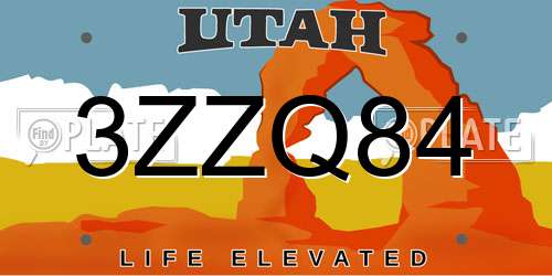 3ZZQ84 Utah License Plate