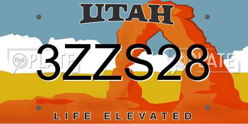 3ZZS28 Utah License Plate