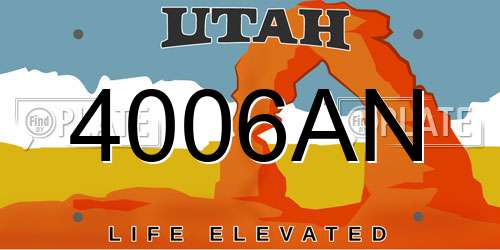 4006AN Utah License Plate
