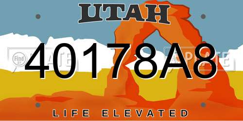 40178A8 Utah License Plate